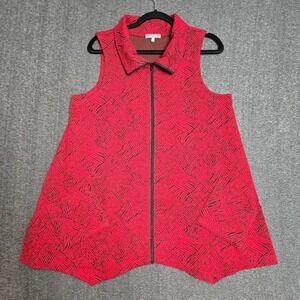 Habitat Clothes To Live In Zip Up Red Asymmetrical‎ Vest Tunic Lagenlook Size S